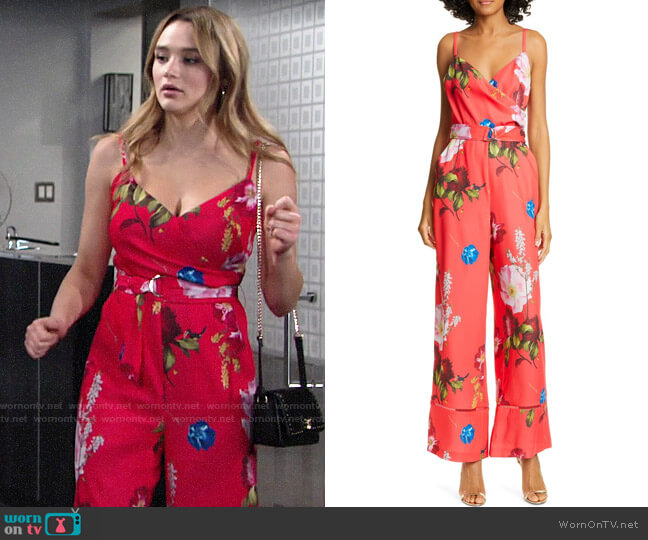 Ted Baker Piiper Berry Sundae Wrap Jumpsuit worn by Summer Newman (Hunter King) on The Young and the Restless