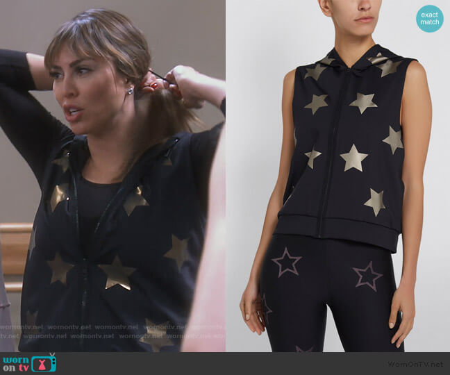 Ultracor Star Print Sleeveless Hoodie worn by Kelly Dodd on The Real Housewives of Orange County