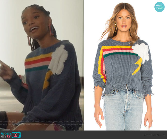 Wildfox Rainbow Storm Sweater worn by Skylar Forster (Halle Bailey) on Grown-ish