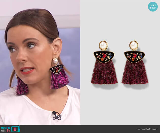 Zara Pearl Fringe Earrings worn by Melanie Bromley on E! News