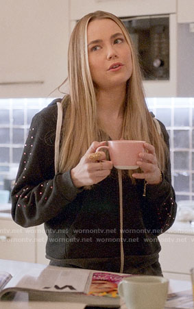 Ainsley’s embellished sleeve hoodie on Four Weddings and a Funeral