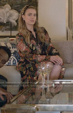 Ainsley’s metallic floral blouse and skirt on Four Weddings and a Funeral
