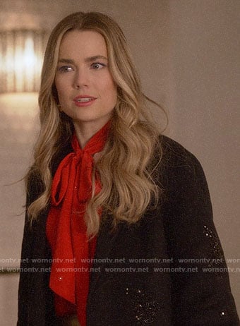 Ainsley’s black embellished coat on Four Weddings and a Funeral