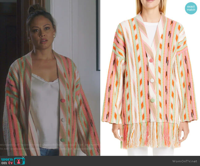Alanui Fringe Trim Cashmere Blend Jacquard Cardigan