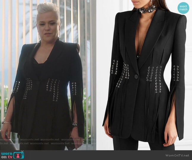 Alexander Mcqueen Lace-up Grain de Poudre Blazer worn by Christine Elise (Christine Elise) on BH90210