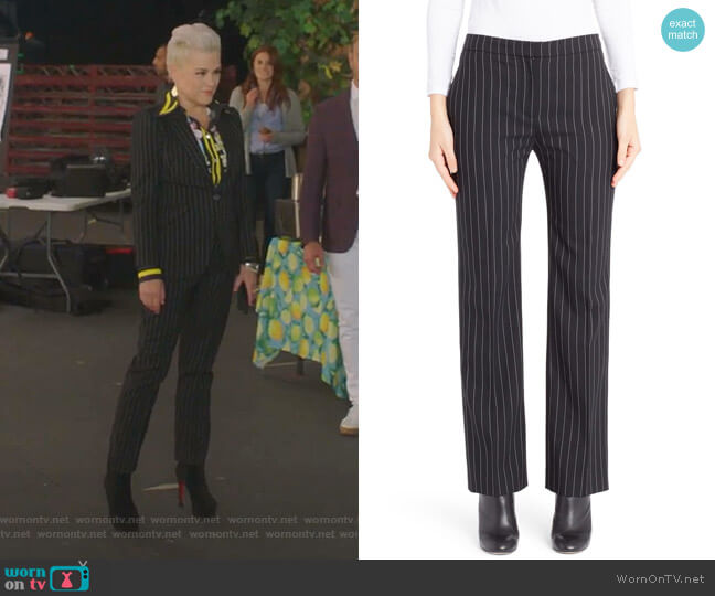 Alexander McQueen Pinstripe Cigarette Trousers worn by Christine Elise (Christine Elise) on BH90210