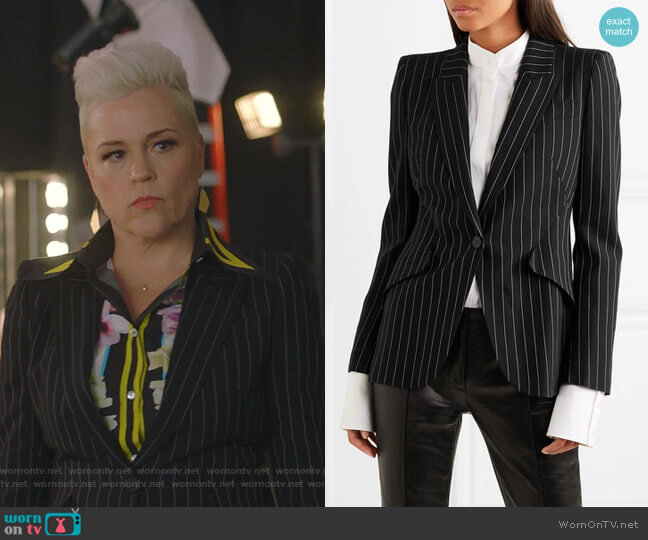 Alexander McQueen Pinstriped Blazer worn by Christine Elise (Christine Elise) on BH90210
