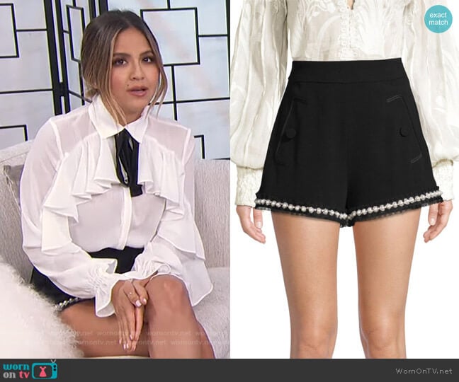 Alexis Kendrick Imitation Pearl-Trim Shorts worn by Erin Lim on E! News
