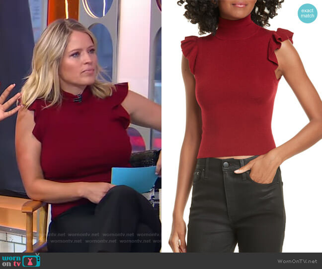 Alice + Olivia Lamara Ruffle Trim Tank Sweater worn by Sara Haines on Good Morning America