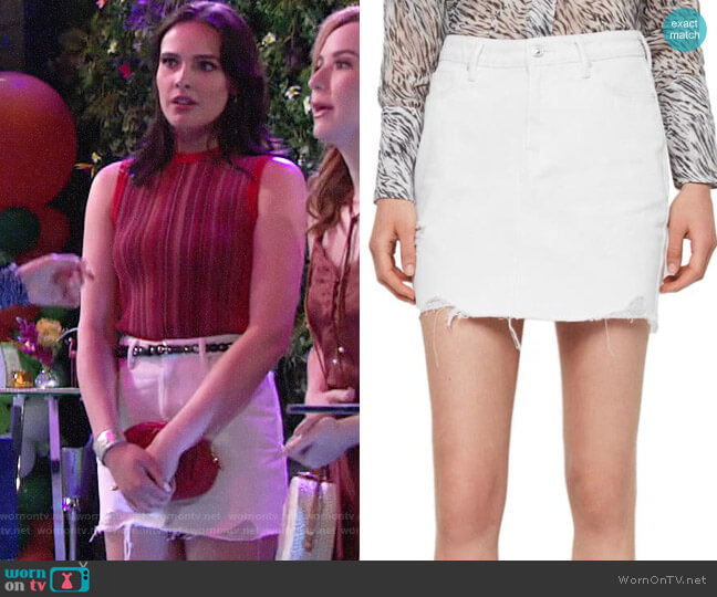 All Saints Betty Denim Skrit worn by Tessa Porter (Cait Fairbanks) on The Young and the Restless