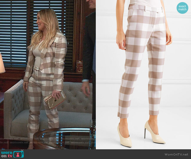 Altuzarra Cropped Gingham Skinny Pants worn by Kelsey Peters (Hilary Duff) on Younger