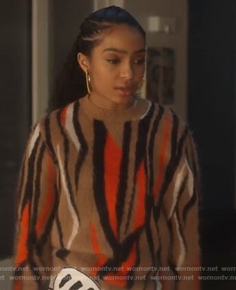 Zoey’s brown animal print sweater on Grown-ish
