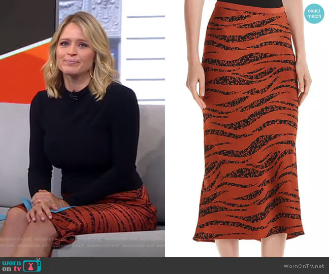 Anine Bing Bar Animal-Printed Silk Skirt worn by Sara Haines on Good Morning America