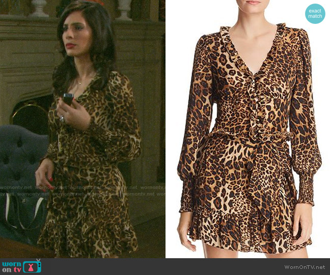 Aqua Ruffled Leopard Print Cropped Top worn by Gabi Hernandez (Camila Banus) on Days of our Lives