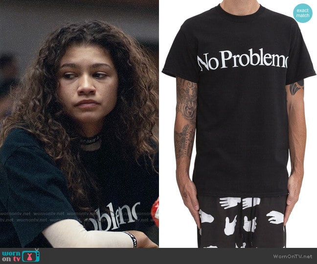Aries No Problemo T-shirt worn by Rue Bennett (Zendaya) on Euphoria