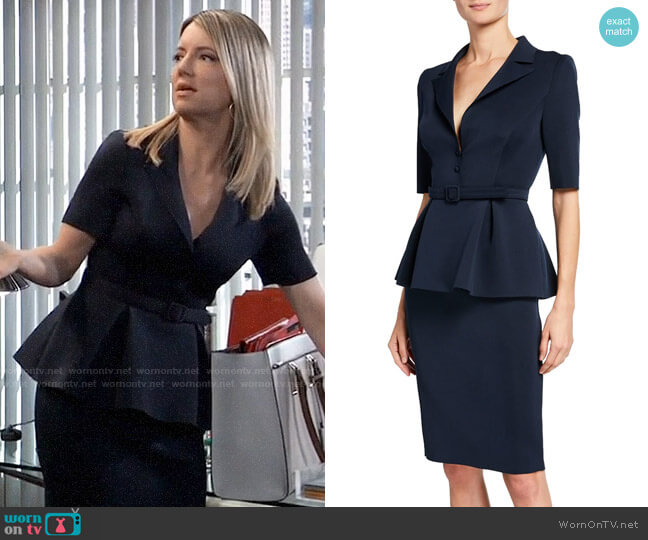 Badgley Mischka Collection Elbow-Sleeve Retro Peplum Coat Dress worn by Nina Reeves (Cynthia Watros) on General Hospital