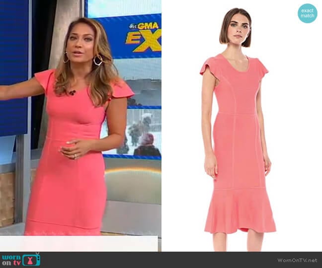 Bcbgmaxazria Short Sleeve Fluted Bodycon Dress worn by Ginger Zee on Good Morning America