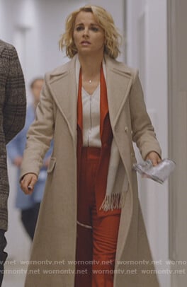 Lizzie’s beige wrap coat on Instinct