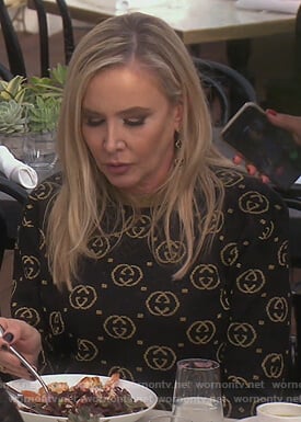 Shannon’s black and gold Gucci logo sweater on The Real Housewives of Orange County