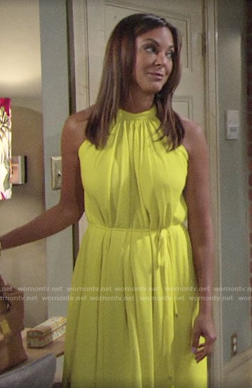 Celeste’s yellow midi dress on The Young and the Restless