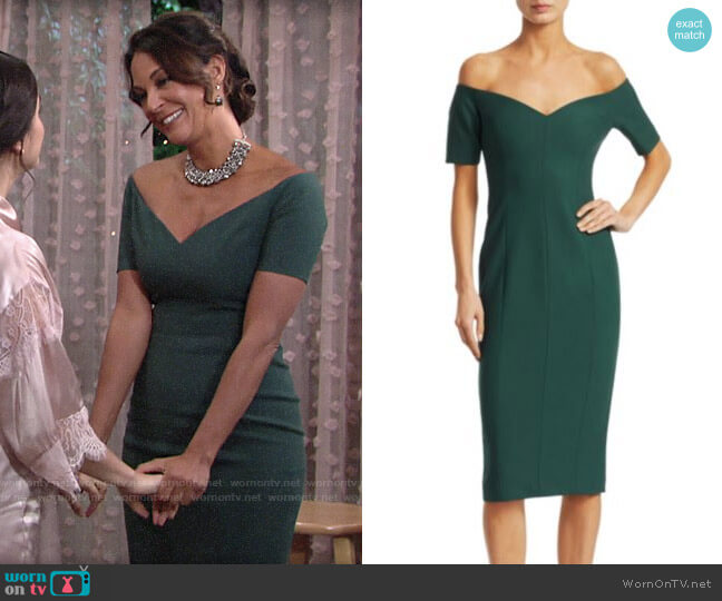 Cinq a Sept Birch Dress in Rainforest Green worn by Celeste Rosales (Eva LaRue) on The Young and the Restless