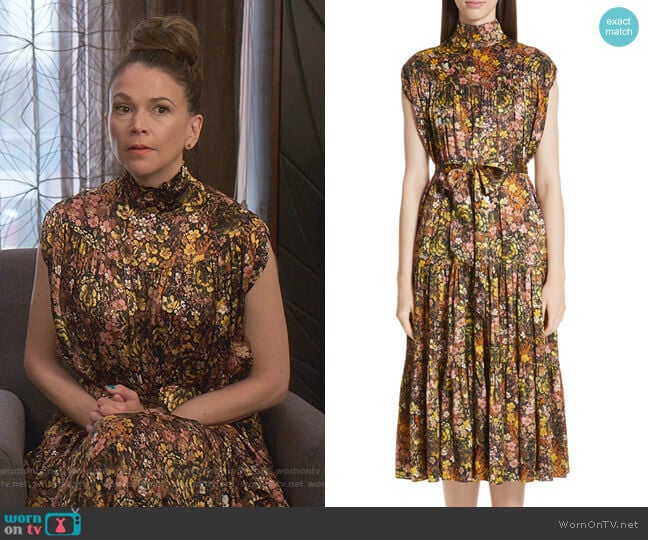 Co Floral High Neck Silk Dress worn by Liza Miller (Sutton Foster) on Younger