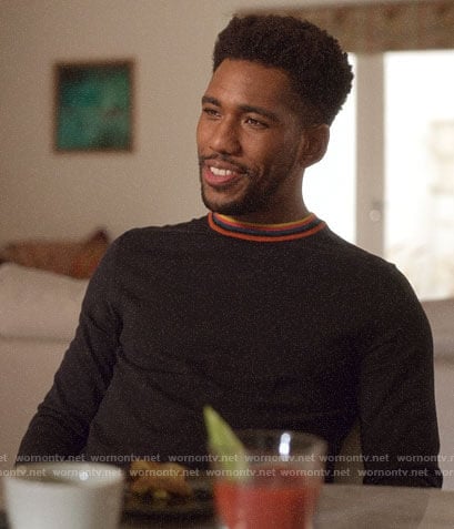 Craig’s striped trim sweater on Four Weddings and a Funeral