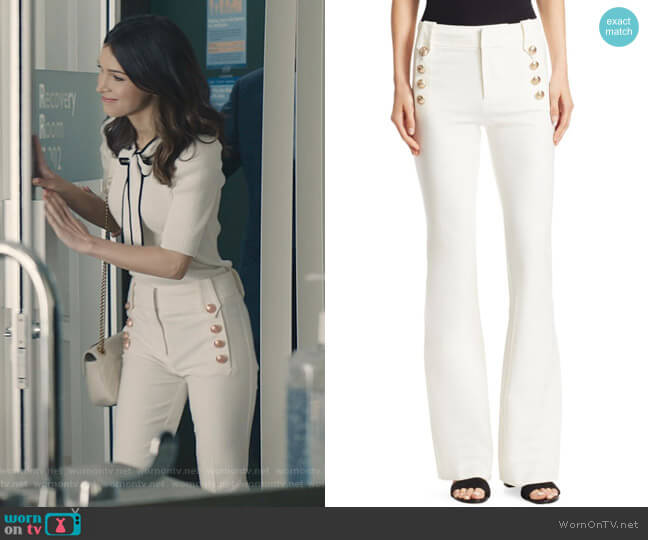 Derek Lam 10 Crosby Robertson Flare Pants worn by Alicia Mendoza (Denyse Tontz) on Grand Hotel