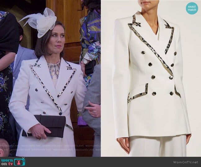 Dolce & Gabbana Leopard-Trim Double-Breasted Jacket worn by Diana Trout (Miriam Shor) on Younger