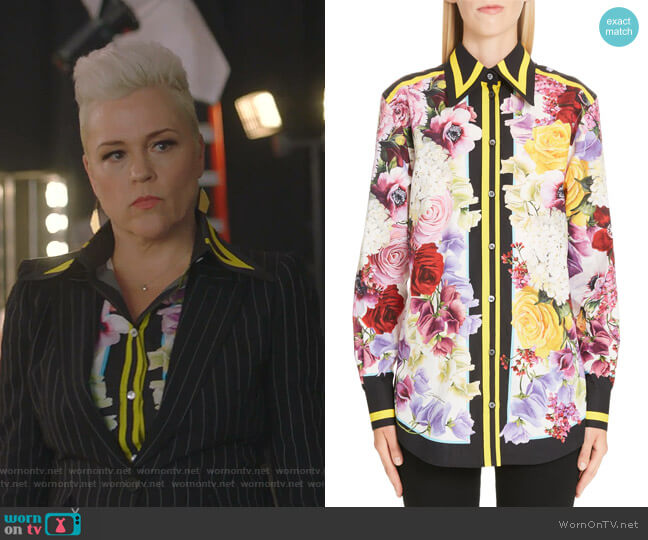 Dolce & Gabbana Stripe Trim Floral Print Poplin Shirt worn by Christine Elise (Christine Elise) on BH90210