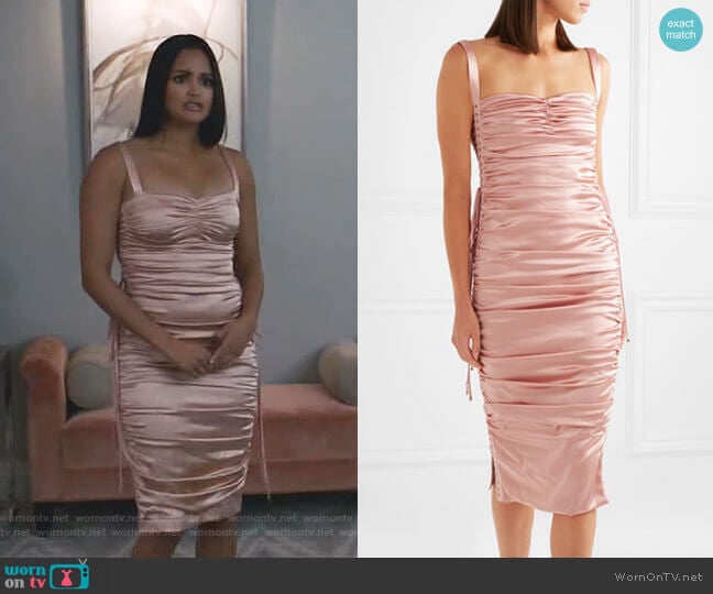 Dolce & Gabbana Ruched Satin Lace-Up Dress worn by Carolina (Feliz Ramirez) on Grand Hotel