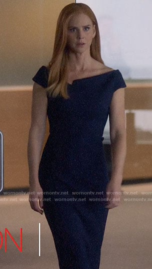 Donna’s blue notch detail dress on Suits