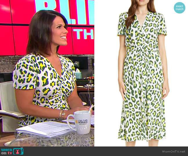 Diane von Furstenberg Cecilia Summer Leopard Print Midi Dress worn by Dana Jacobson on CBS Mornings