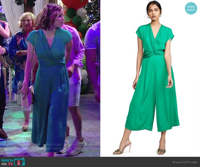 Edition10 V Neck Wrap Waist Jumpsuit worn by Elena Dawson (Brytni Sarpy) on The Young and the Restless