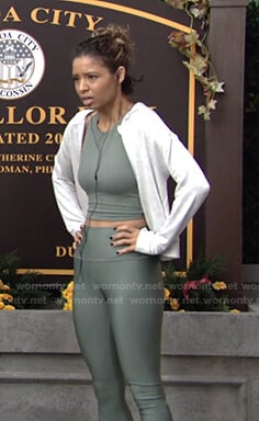 Elena’s green sports bra and leggings on The Young and the Restless