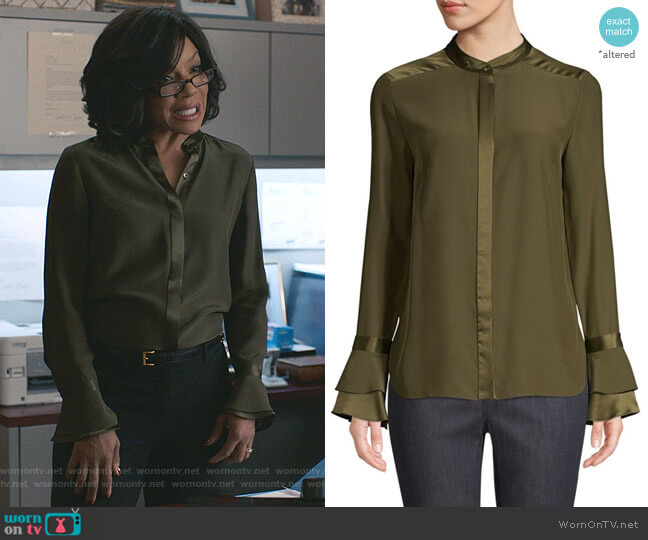 Elie Tahari Safiya Bell-Sleeve Silk Blouse worn by Helen Parker (Wendy Raquel Robinson) on Grand Hotel