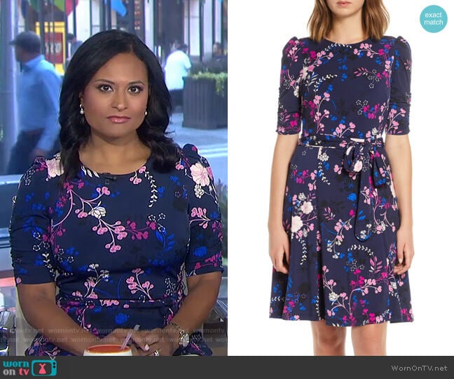 Eliza J Floral Print Ruched Sleeve Fit & Flare Dress worn by Kristen Welker on Today