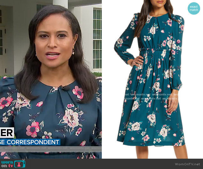 Eliza J Floral Print Long Sleeve Midi Dress worn by Kristen Welker on Today