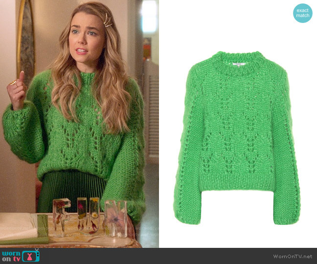 Ganni Julliard Sweater worn by Ainsley Howard (Rebecca Rittenhouse) on Four Weddings and a Funeral