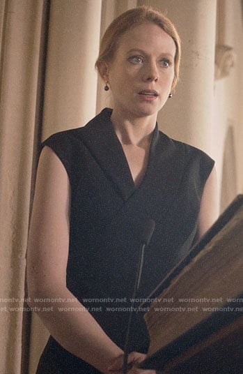 Gemma’s black v-neck dress on Four Weddings and a Funeral