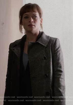 Lisa’s gray double breasted coat on What/If