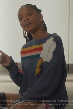 Skylar’s cropped rainbow stripe sweater on Grown-ish