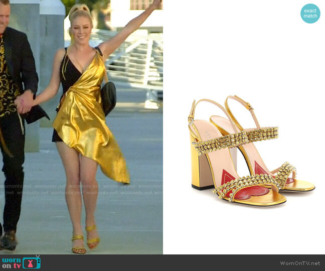 Gucci Crystal metallic leather sandals worn by Heidi Montag (Heidi Montag) on The Hills New Beginnings