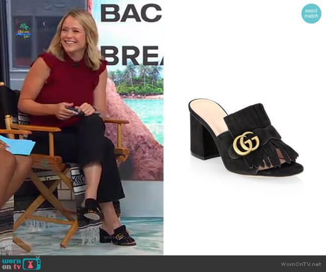Gucci Marmont Suede Sandals worn by Sara Haines on Good Morning America