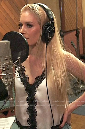 Heidi’s white cami with black lace on The Hills New Beginnings