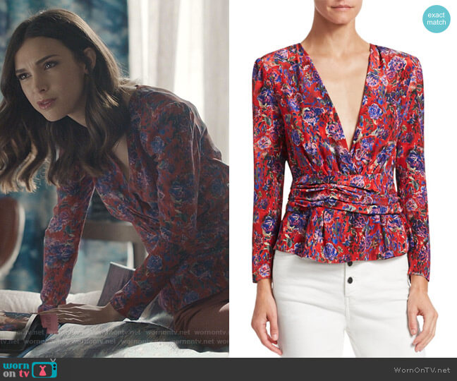 Iro Hurl Deep-V Silk Blouse worn by Alicia Mendoza (Denyse Tontz) on Grand Hotel
