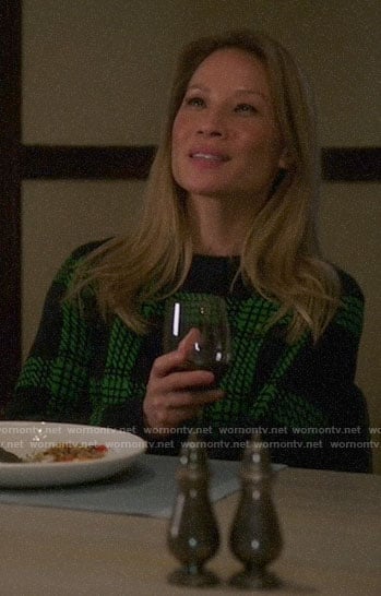 Joan’s green plaid sweater on Elementary