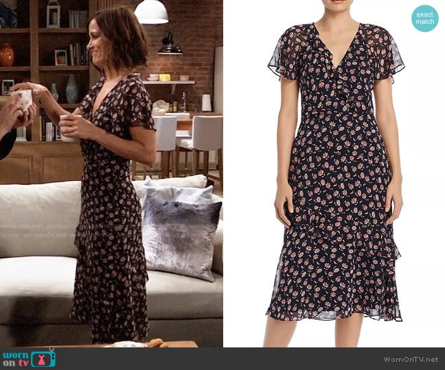 Joie Orita B Floral-Silk Dress in Midnight worn by Hayden Barnes (Rebecca Budig) on General Hospital