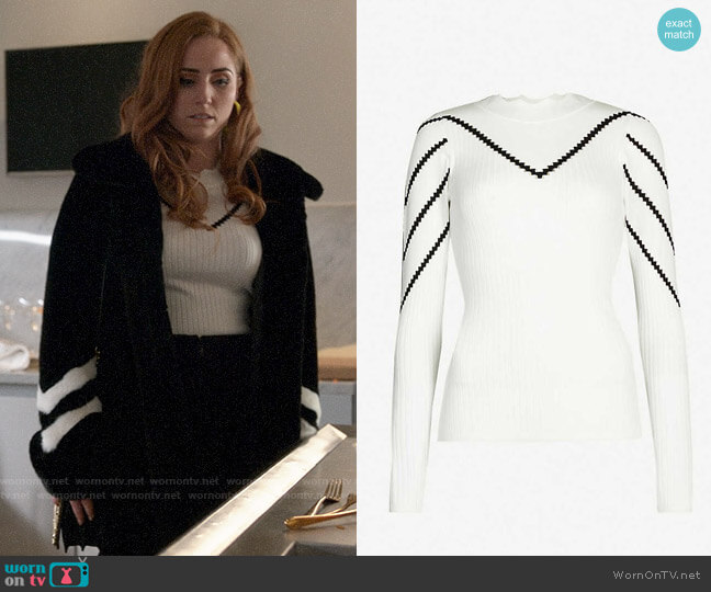 Karen Millen Striped Faux-Fur Coat worn by Zara (Sophia La Porta) on Four Weddings and a Funeral