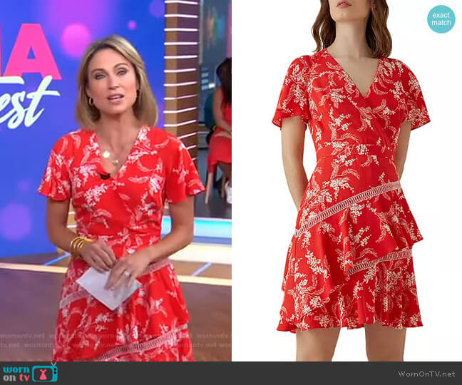 Karen Millen Ruffled Floral Fit-and-Flare Dress worn by Amy Robach on Good Morning America